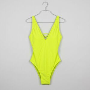 NEW TA3 Neon Yellow Plungey One Piece Swimsuit Bathing Suit Women's M Shapewear